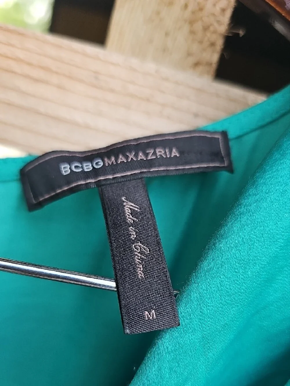 BCBGMaxAzria Teal Draped Cowl Midi Dress - Picture 3 of 9